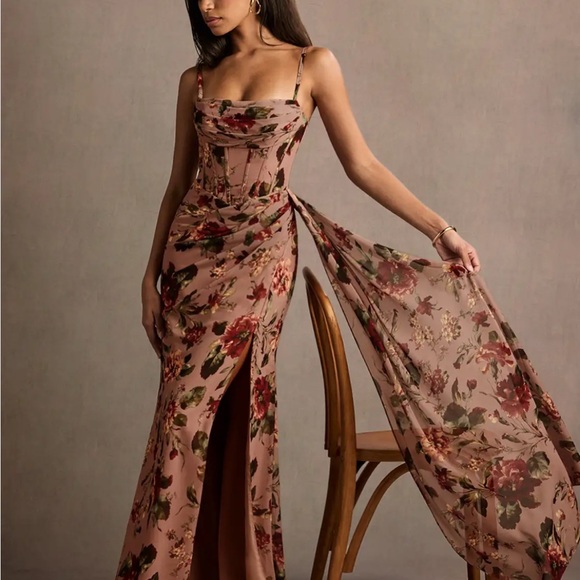 Azazie Dusty Rose Floral Maxi Dress - Picture 3 of 8